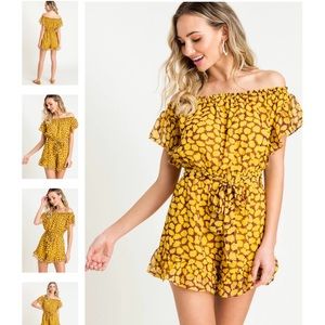 BRAND NEW! 

Off-The-Shoulder Romper, Ruffle Trim, Fully Lined, Stretchy Top (S)